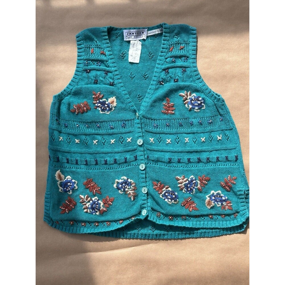 Jantzen Teal Embroidered Knit Vest